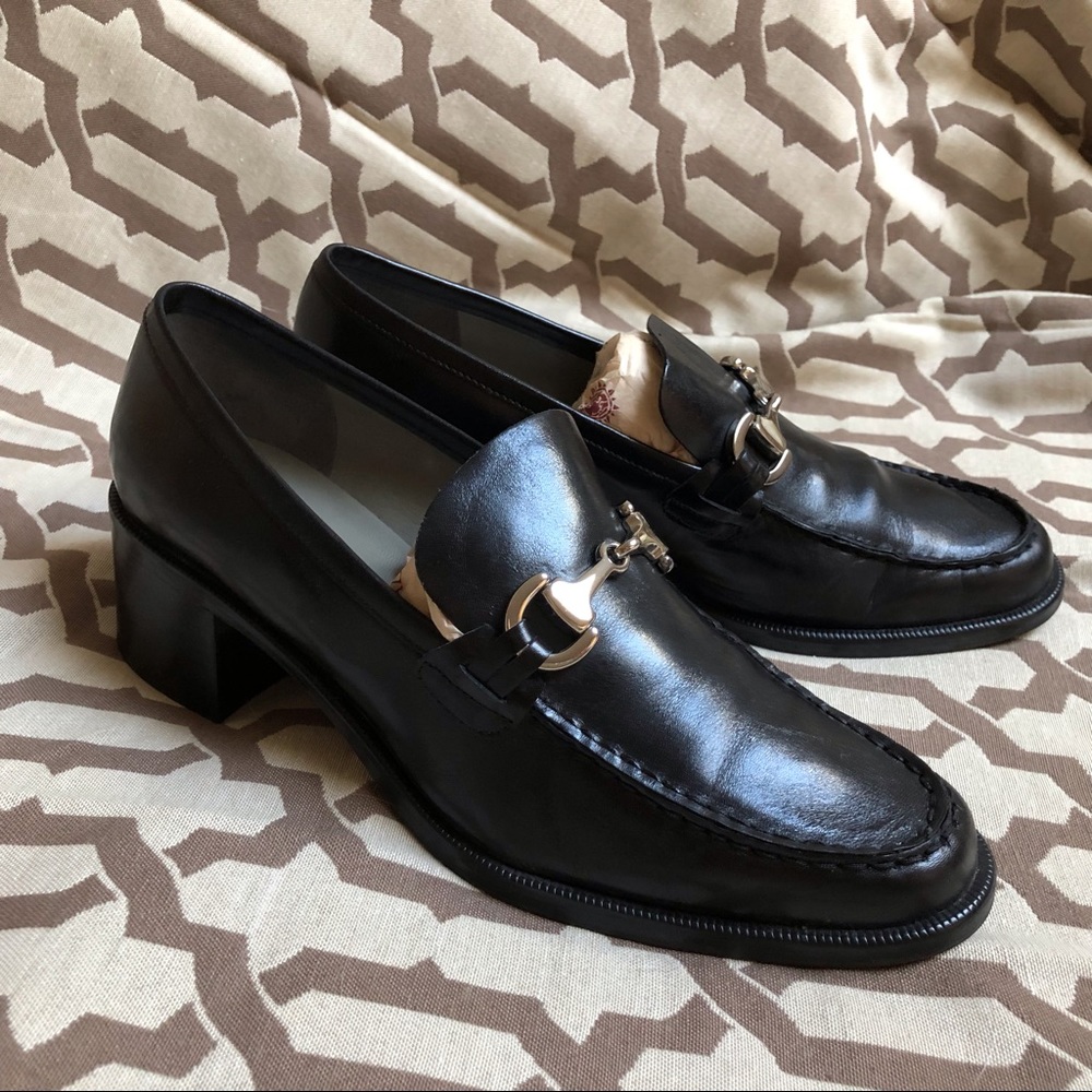So trendy Block heal loafers